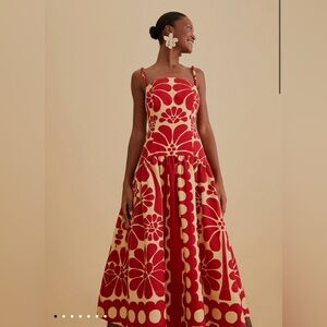 Farm Rio Red Palermo Sleeveless Midi Dress